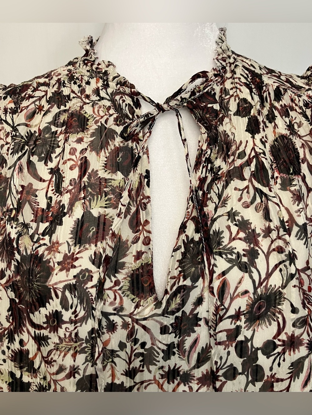 Marie Oliver Top Womens Small Silk Blend Sheer Puff Sleeve Blouse Thistle & Vine - Picture 7 of 13